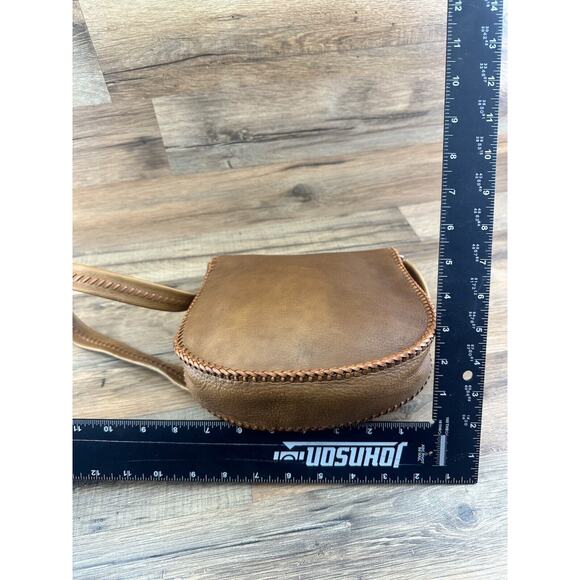 Vintage LEATHER PURSE Latch Saddlebag Braided Shoulder Strap Boho - Picture 7 of 10